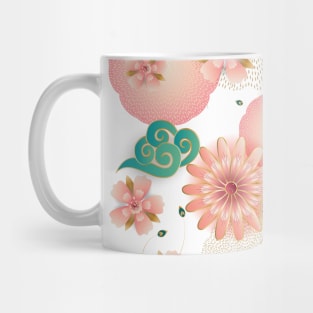 Elegant Floral Ornament, Spring Peach Garden, Decorative Pink Flowers, blossom sakuras pattern, Spring Dream Flying Peacock, Chinese Traditional background Vintage Mug